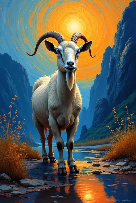 A picture of a goat as if Van Gogh had painted it