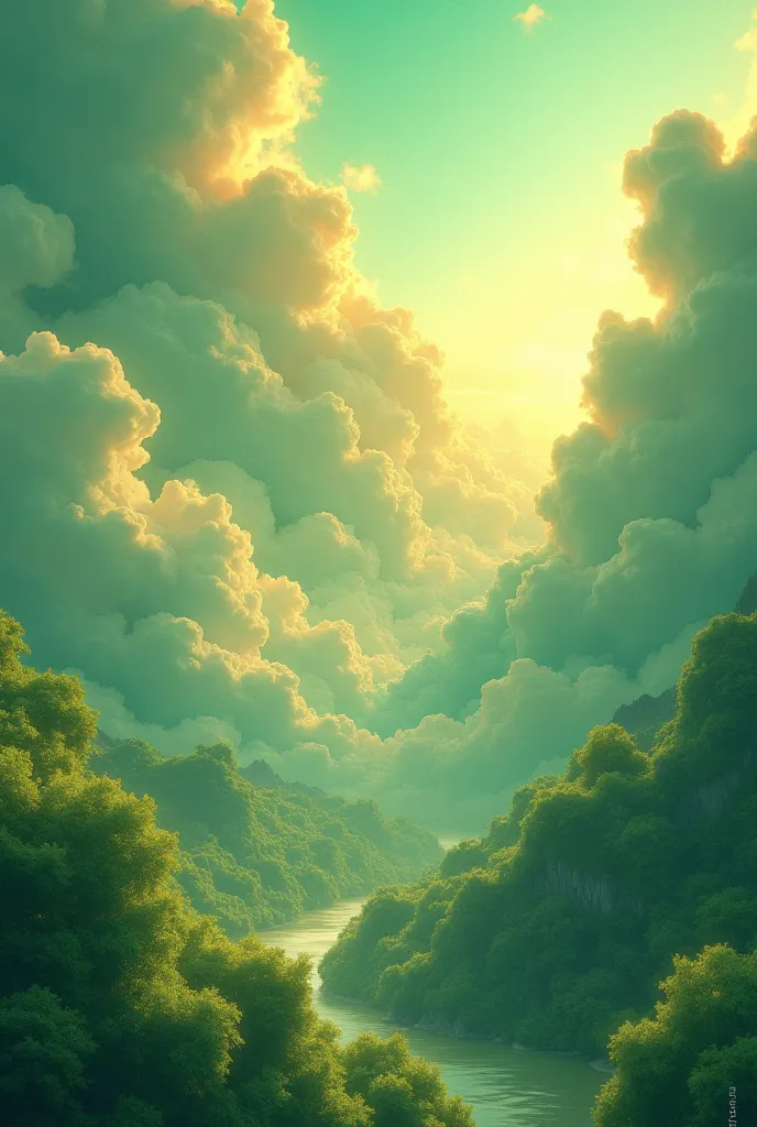 
 3D green and gold color cloudy background 