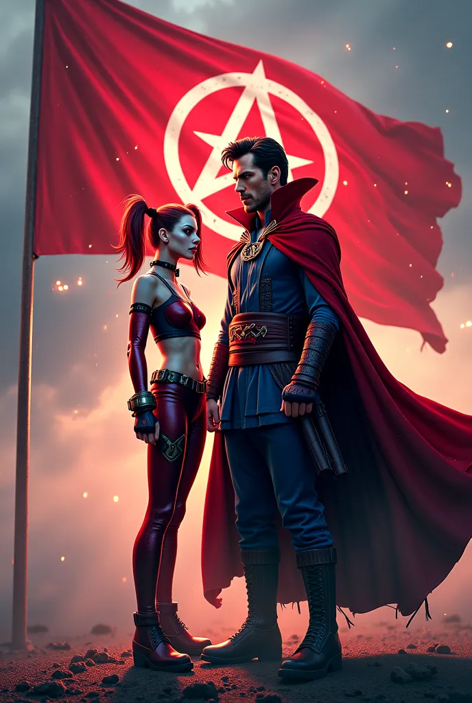 Harley Queen and doctor strange with Anarchism flag and flag will show more obviously 