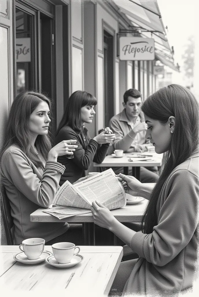 realism — postcard “Everyday life in detail”

Motif: A lively market café with people, drinking coffee and reading newspapers, with realistically depicted facial features and fabric folds.

Technique: Exact shading with pencil. Precise proportions and text...