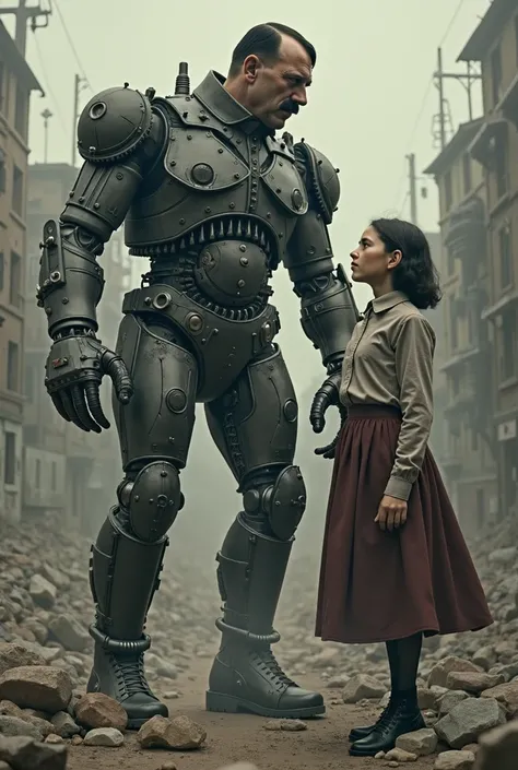 Hitler cyborg fighting Anne frank