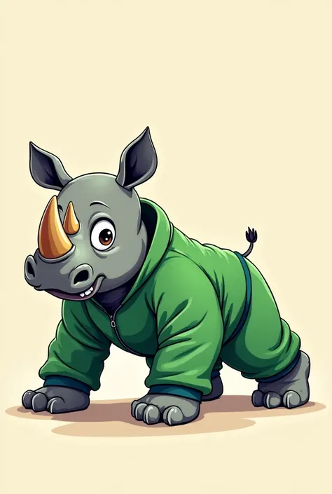 rhino, animal, cute, big eyes, tracksuit green, push ups