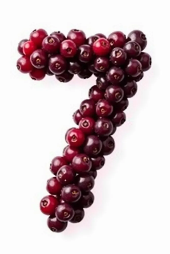 Number 7 made by Fruta RED BLACKBERRIES with white background 
