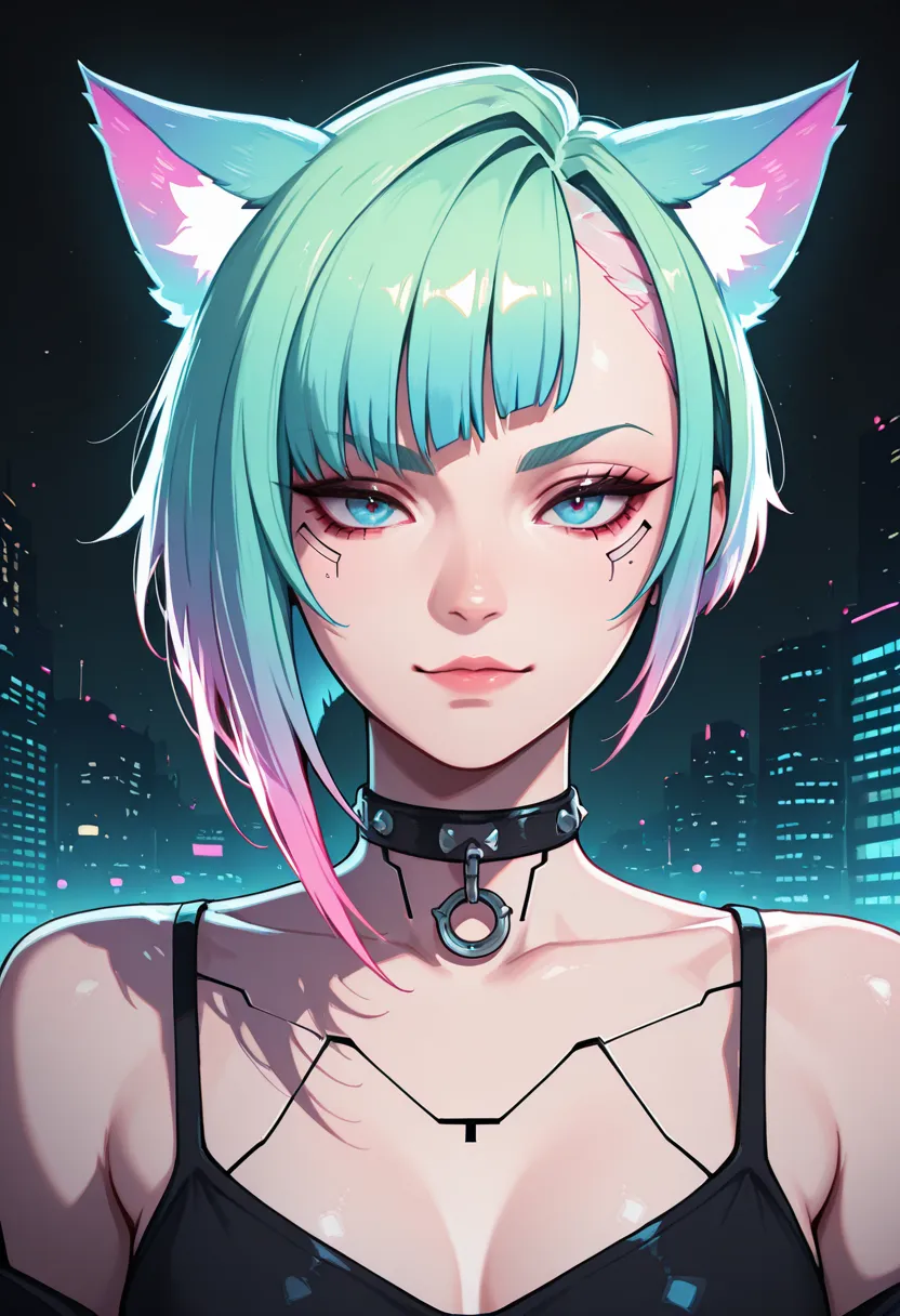 
1girl, cyberpunk, punk style hair, asymmetrical haircut, cat ears, choker, detailed light, light leaks, beautiful detailed glow, masterpiece, absurdres, best quality,