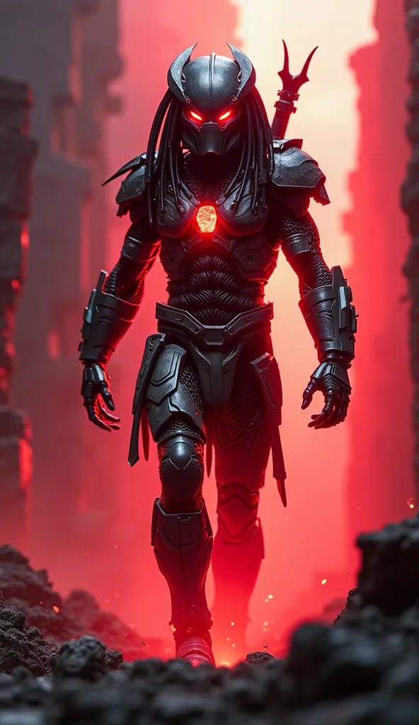 In the same apocalyptic ruins, now drowned in an unnatural, pulsating red glow, a terrifying fusion of Vision and Predator emerges—a perfect synthesis of cold calculation and primal ferocity. Its body is a sleek, biomechanical nightmare, blending Vision’s ...