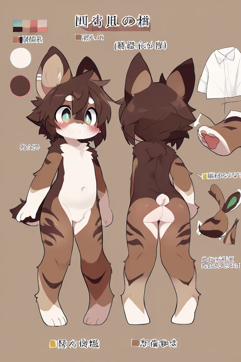 {{{masterpiece}}}, {{{best quality}}}, {{ultra-detailed}}, {illustration}, {{an extremely delicate and beautiful}}, shota, solo, reference sheet, furry, 