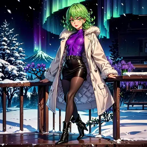 ((1girl, solo ,alone, (tatsumaki, green hair, green eyes, small breasts, small bust, short hair, fitness, short stature, tiny breasts), smug)), ((solo, 1woman, pink lipstick, Extremely detailed, ambient soft lighting, 4k, perfect eyes, a perfect face, perf...