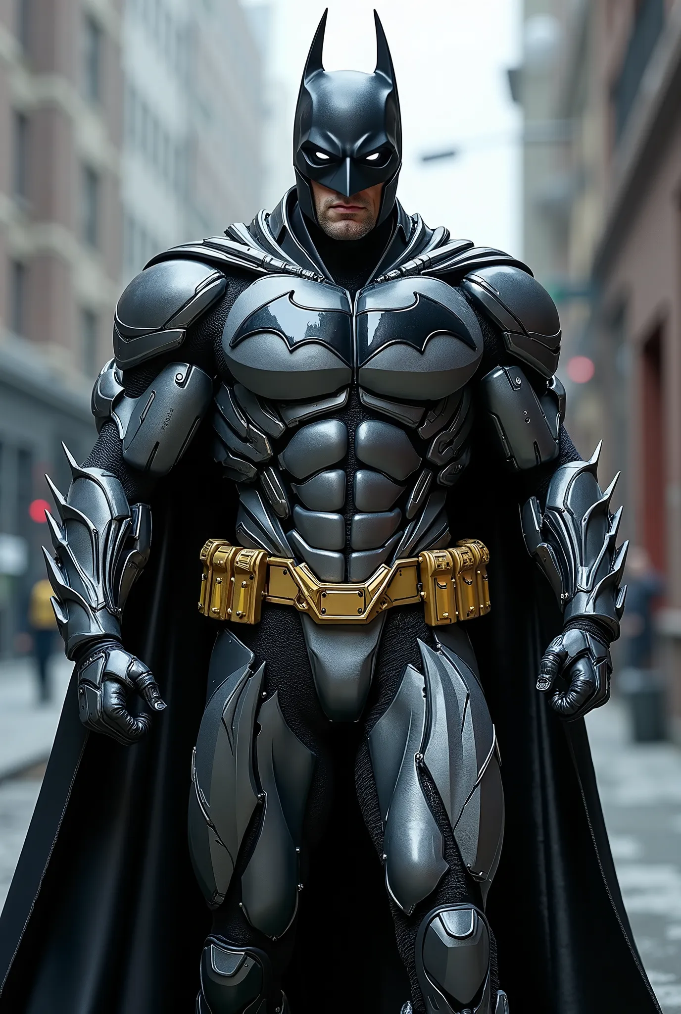 Мускулистый Batman в metallic venom armour, cyber helmet on the head, details,   Masterpiece , is full-length, 