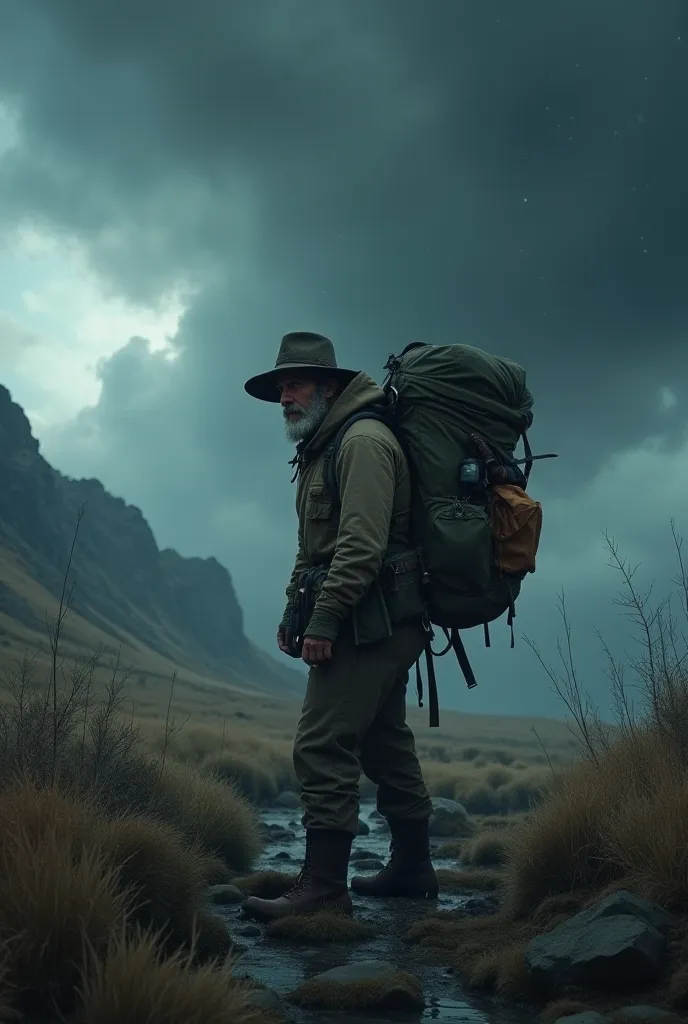 Leo packs up his equipment as dark clouds gather