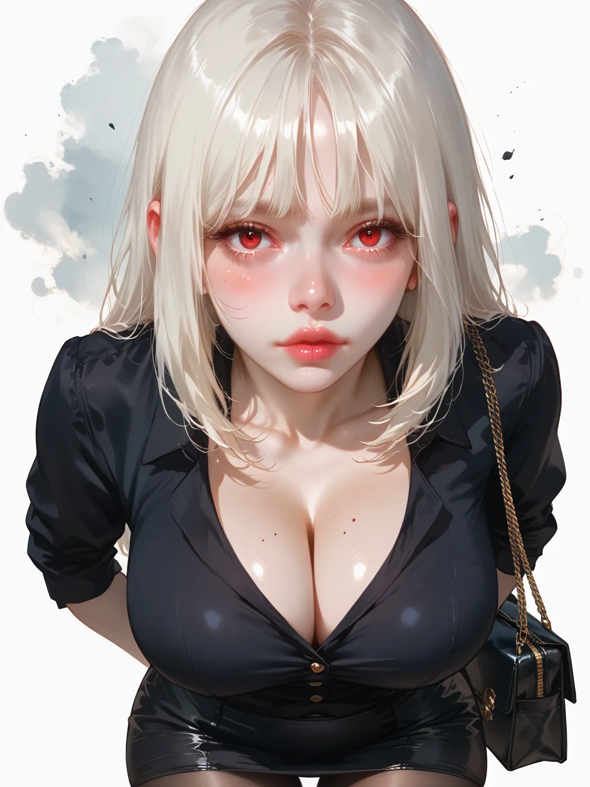 Masterpiece, realistic facial portrait, score_9, score_8_up, score_7_up, source_anime, portrait, cowboy shot, eye to eye view, clean face, Intellectual Cool Beauty, goddess, straight long hair, hair over shoulders, bangs curtain, white hair, pale skin, Lus...