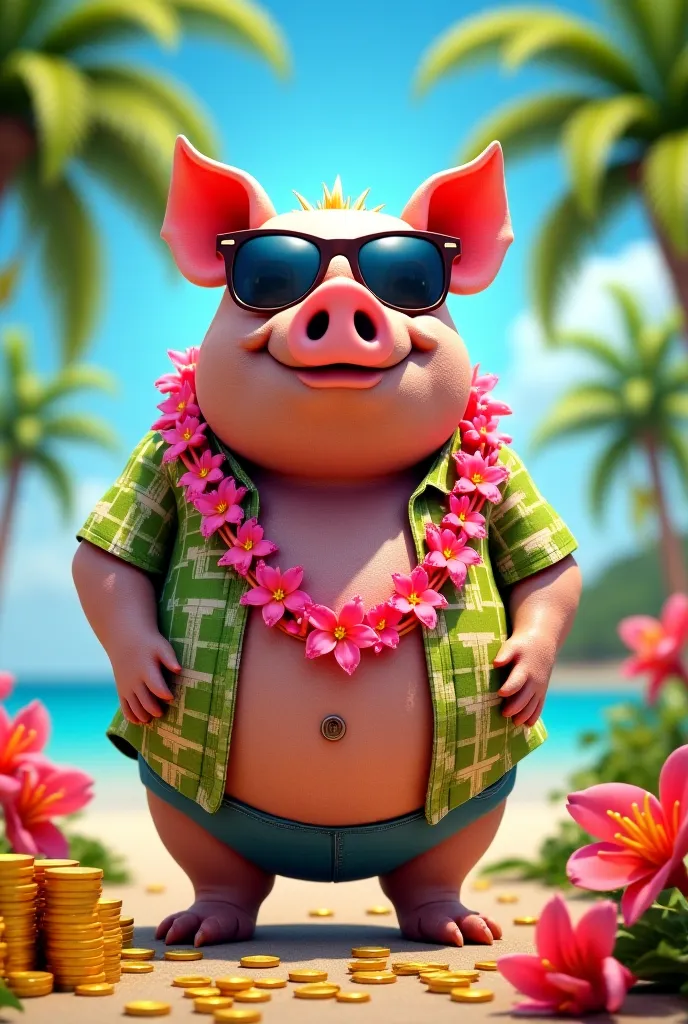 Tropical pig with money