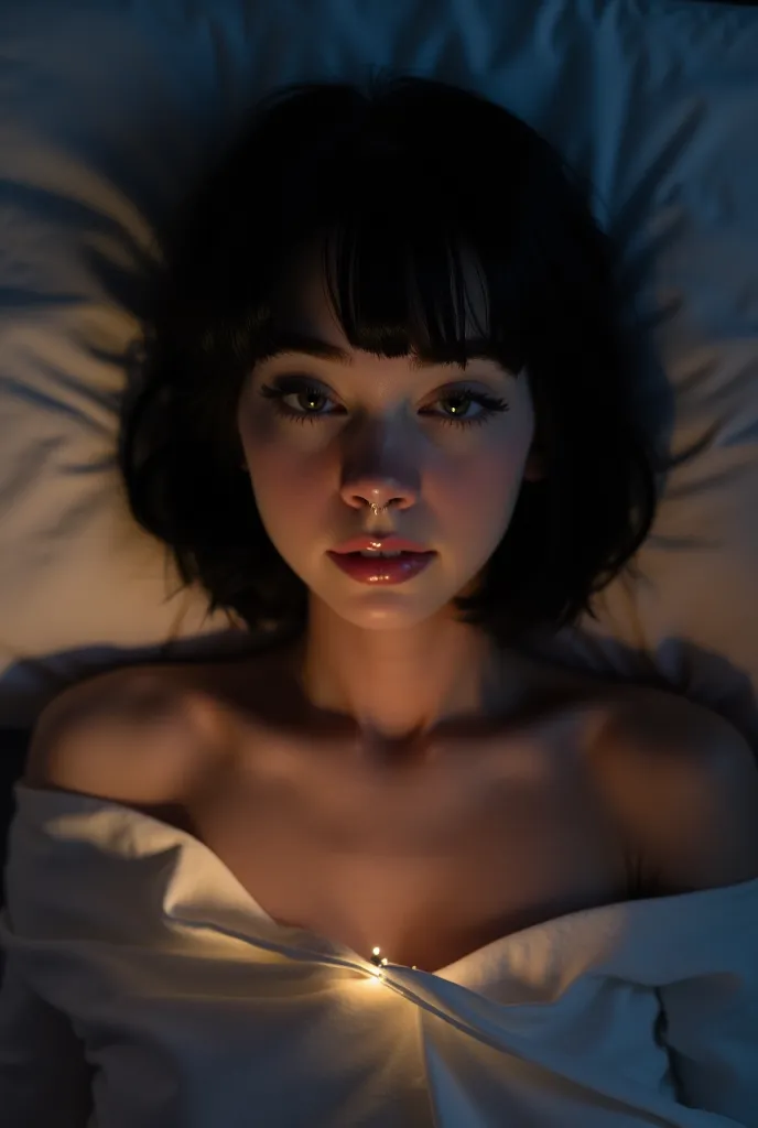 selfie, 16K, seen from above, Black hair, In bed at night