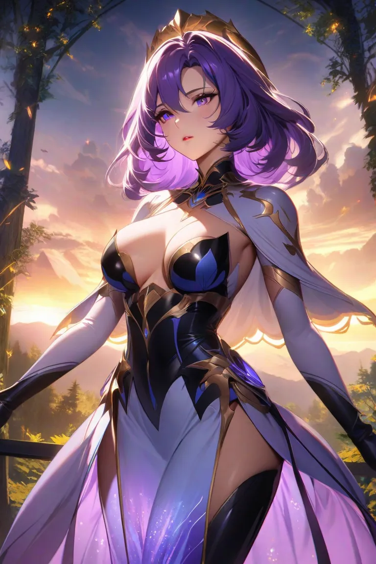 Purple long hair, beauty， Sexy ，beautiful big breast, shooting with a sniper  , 2D Anime