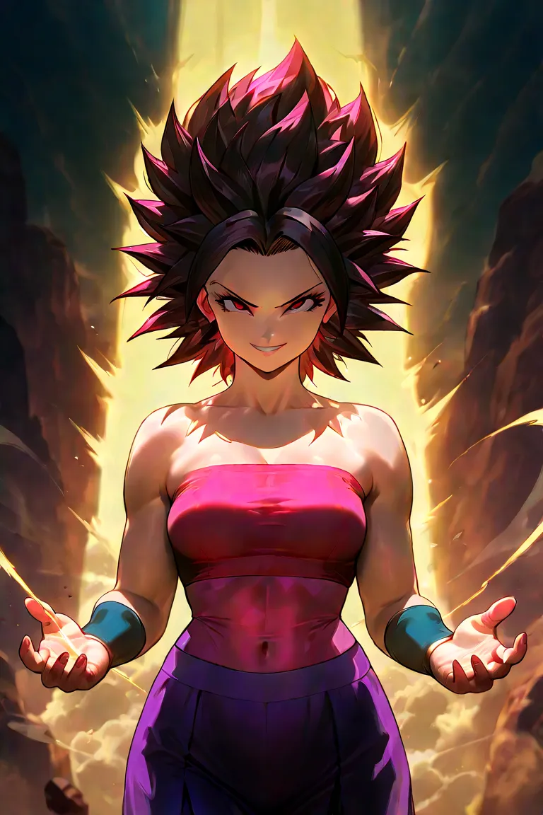 Caulifla, energy around his body, evil smile expression, one hand with energy, 8k, cinematic shadows, cinematic lighting, best quality, epic pose, extreme details, professional work