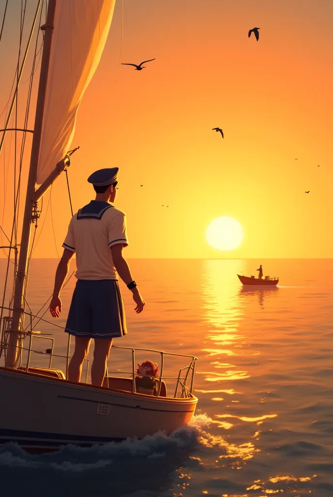 Sailor sailing watching the sunset