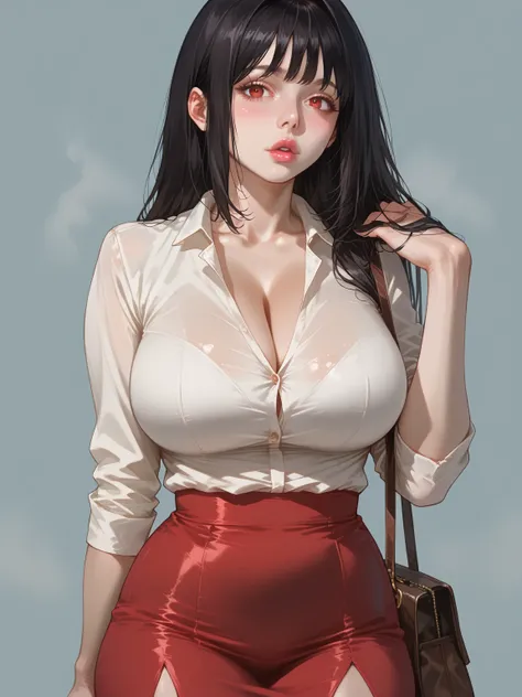 Masterpiece, realistic facial portrait, score_9, score_8_up, score_7_up, source_anime, portrait, cowboy shot, clean face, Intellectual Cool Beauty, goddess, straight long hair, hair over shoulders, bangs curtain, obsidian-black hair, pale skin, Lustrous Fa...