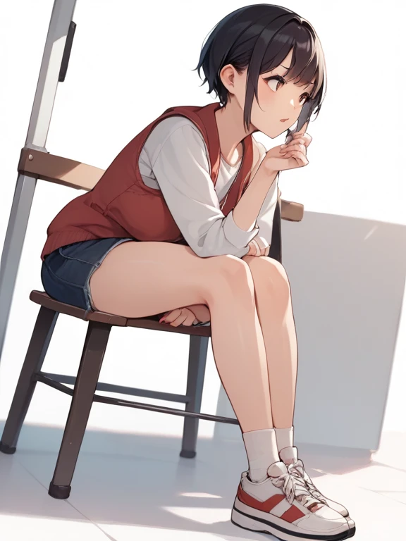 score_9, score_8_ up, score_7_ up, score_6_ up, score_5_ up, score_4_ up,  source_anime ，nsfw， uncorrected，Create another young girl showing her full body in realistic style, she's sitting on a bench、looking to the right and waiting for someone, she has a ...