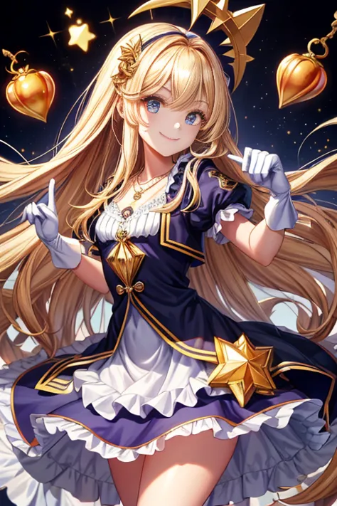 (tmasterpiece, best quality; 1.3), CG nightgown,  Ultra - detailed, 1 chica Mago negro chica, only, smile, Looking at Viewert, Elegant puppies, long golden hair, Blue eyes,
sv1,  Dark wizard girl uniform ,  guantes en el codo, hull, The sailors lead the Bl...