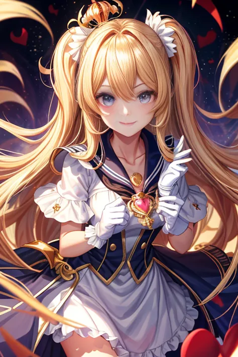 (tmasterpiece, best quality; 1.3), CG nightgown,  Ultra - detailed, 1 chica Mago negro chica, only, smile, Looking at Viewert, Elegant puppies, long golden hair, Blue eyes,
sv1,  Dark wizard girl uniform ,  guantes en el codo, hull, The sailors lead the Bl...