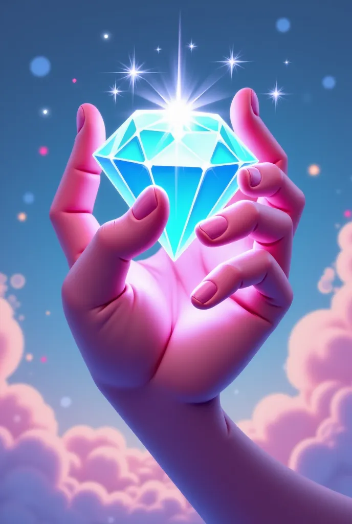 Do a design of a cartoon hand holding a star diamond 