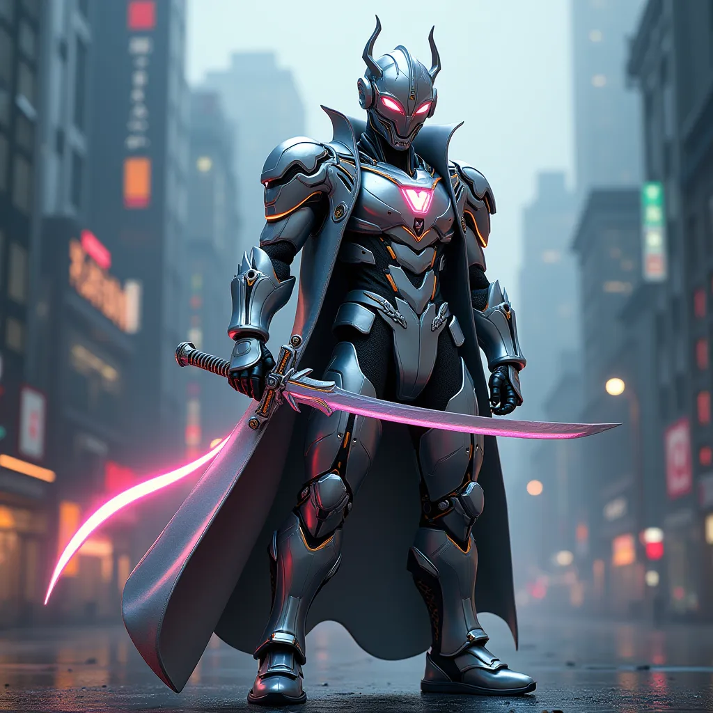 Ultraman using a cyber punk style jacket.. was wielding a samurai sword