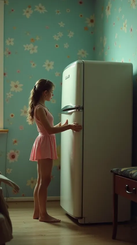 An e-girl getting beaten by a fridge