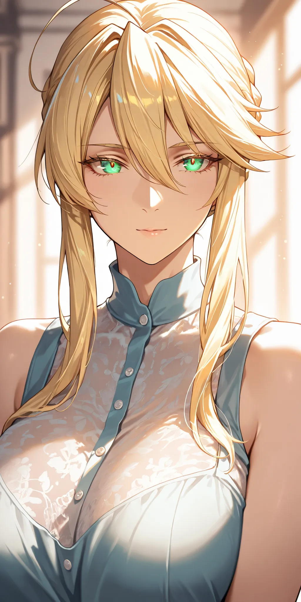 Masterpiece, very aesthetic, vibrant, high contrast, high resolution, ultra detailed, mature woman, artoria Pendragon (lancer), casual Sleeveless clothes, housewife, portrait, soft light, best quality, newest, castlevania: nocturne animes style, 