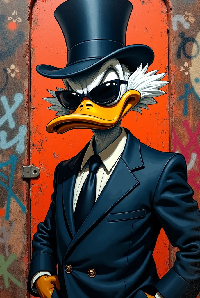 for poster: Uncle Scrooge street art, grafitty, Louis Vuitton Monogram, cool, ganster, sunglasses