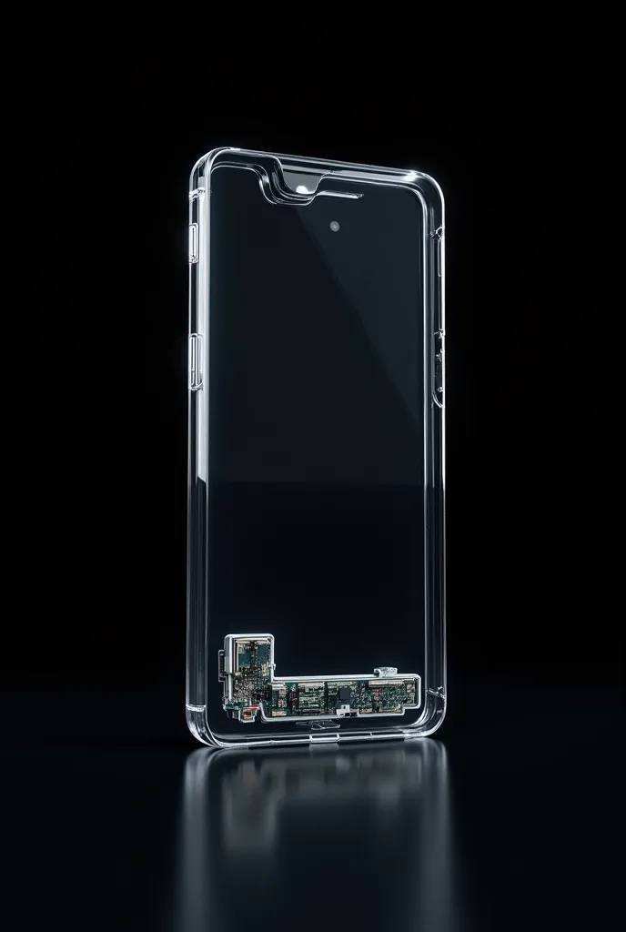 Transparent wheel phone image, with totally black background, without lights, futuristic style