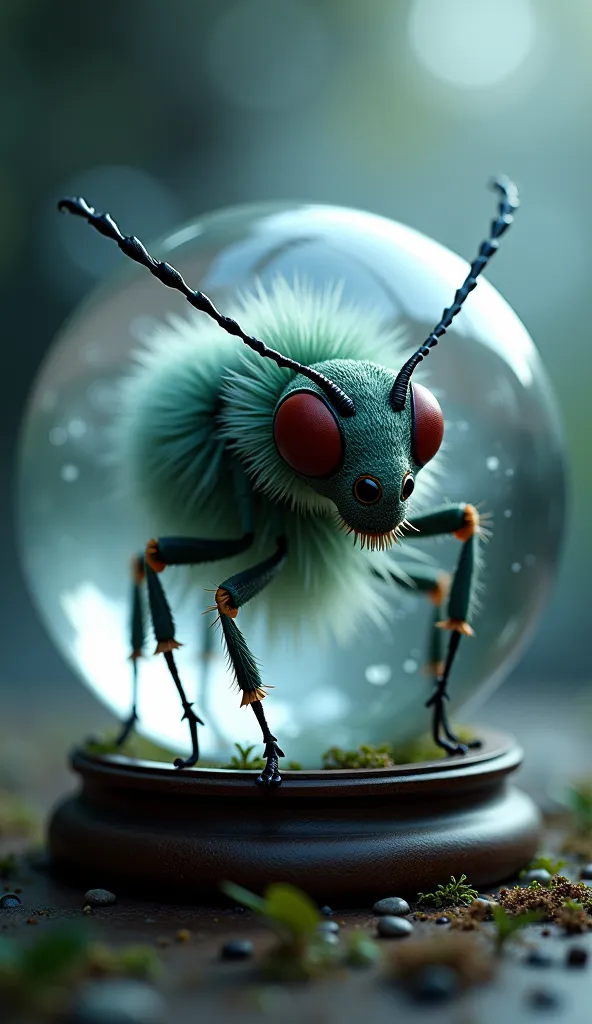 fantasy, a mysterious bug face in a glass sphere, created by mystical and mysterious mist, skin made by fog, (best quality,4k,8k,highres,masterpiece:1.2),ultra-detailed,(realistic,photorealistic,photo-realistic:1.37),hyperrealistic, intricate details, cine...