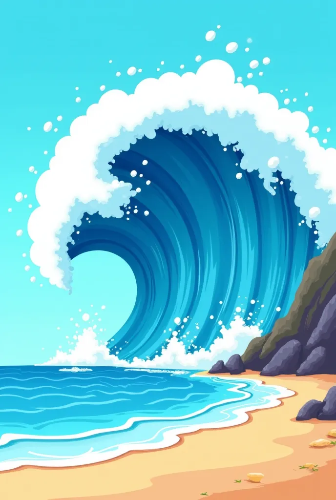 Un tsunami sur une plage en cartoon sa's personnages 