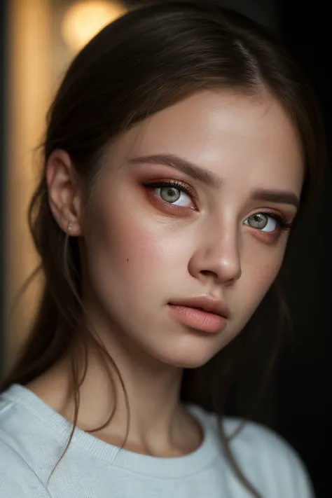 ViktoriaTishko, focus on eyes, close up on face, pouting, hair styled short layered hair