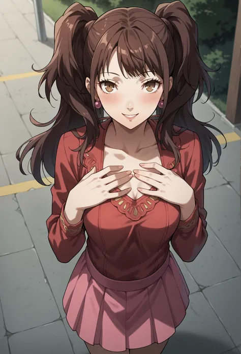 score_9, score_8_up, score_7_up, score_6_up, score_5_up, score_4_up, source_anime
1 girl, solo, 
p4rise, kujikawa rise, long hair, brown hair, earrings
p4rise-sumcas, standing, cowboy shot, looking at viewer, smile, twintails
masterwork, masterpiece, best ...