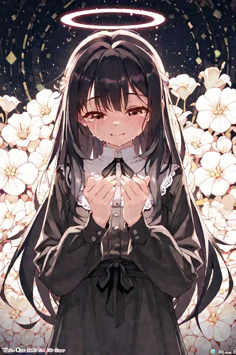 a cute tender girl in very cute clothes adorable with long hair, defenseless and unmoving before the boy behind her, she has tears, is found with her eyes covered by the hands of a black-haired boy, Psychopath, obsessive but somewhat tender behind her, You...