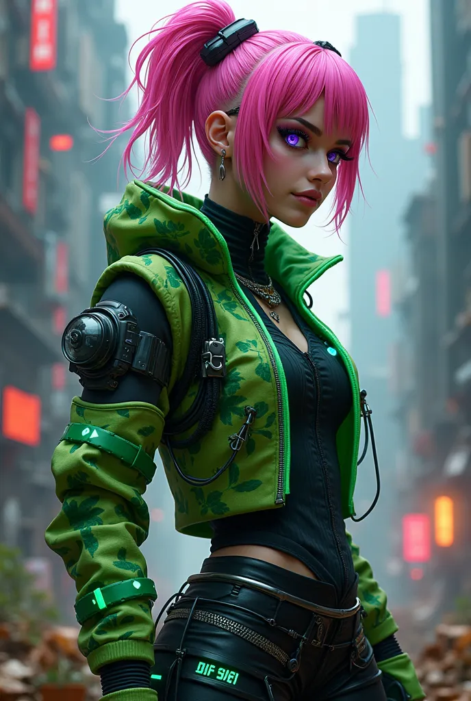 **Cyberpunk Blossom Girl: Character Concept**

**Name:** Kira “Blossom” Akira

**Appearance:**
Kira embodies the essence of cyberpunk aesthetics while incorporating botanical elements. She has vibrant pink hair with green ombre tips, styled in asymmetrical...