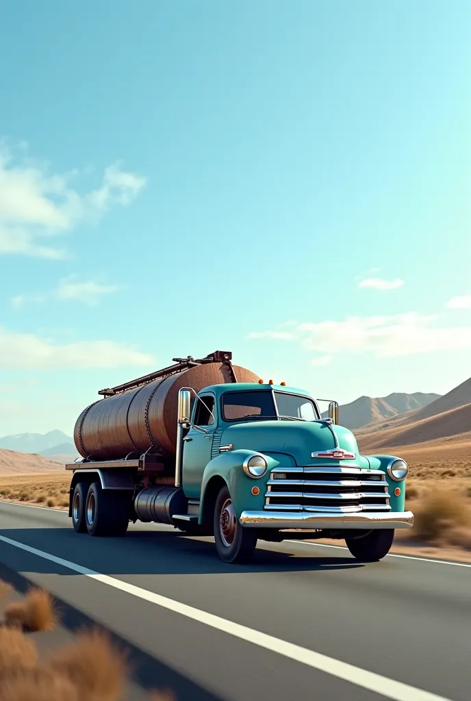 A gas tank truck fueling a Chevy Impala on the highway