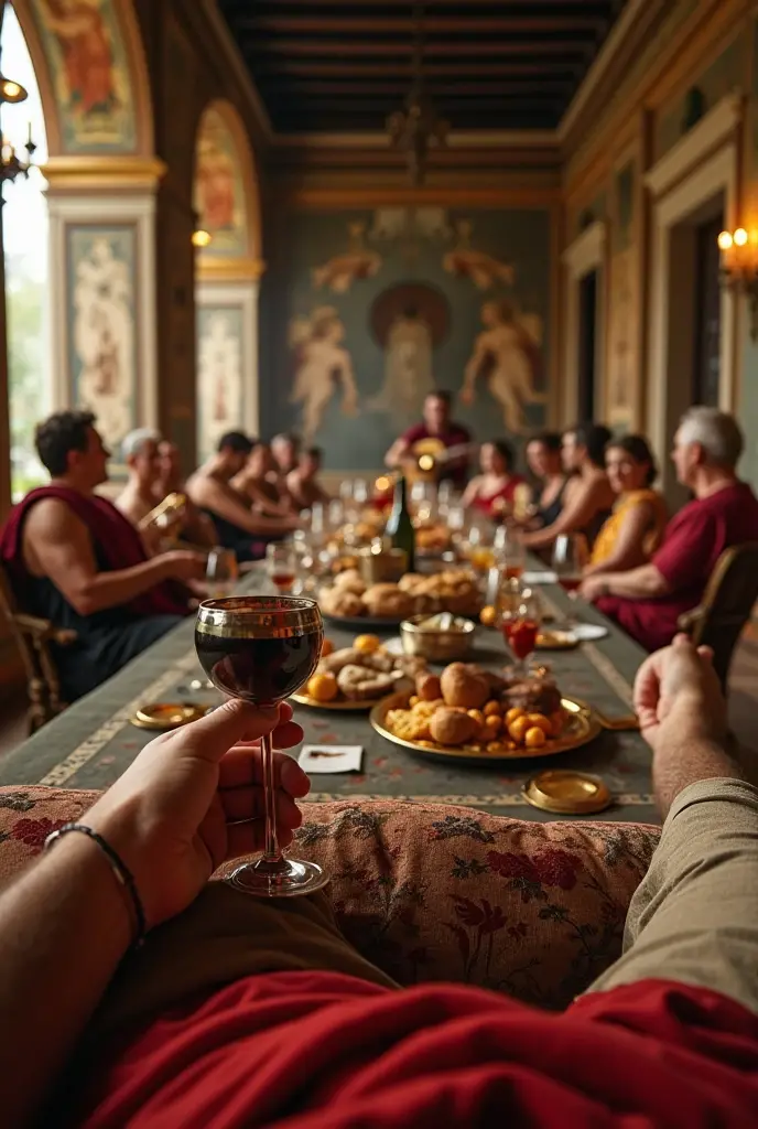 The table is full of roasted meat, juicy fruits and golden bread. In a large room with high ceilings with baroque frescoes, twelve friends dressed in luxurious Renaissance costumes toast with glasses brimming with wine and jugs of sparkling beer. The music...