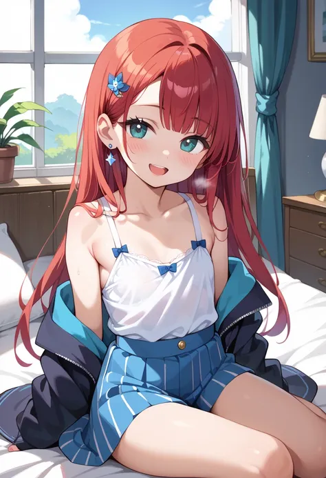 ((Best Quality)), ((masterpiece)), (be familiar with), perfect face, indoors, bedroom, viewer,
One woman,  Gamemun Neko ,
open mouth, steam clouds drift, blush, smile,
 small tits, flat chest, Young girl,  lori,  ,  girl,
long hair, long hair,
 open,