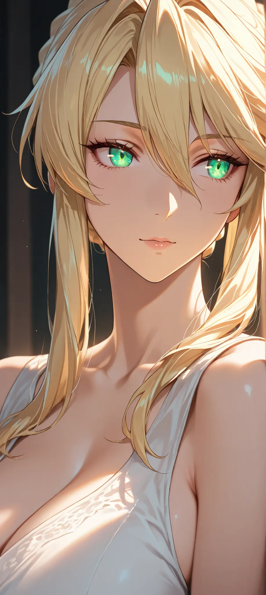 Masterpiece, very aesthetic, vibrant, high contrast, high resolution, ultra detailed, mature woman, artoria Pendragon (lancer), casual Sleeveless clothes, housewife, portrait, soft light, best quality, newest, castlevania: nocturne animes style, 