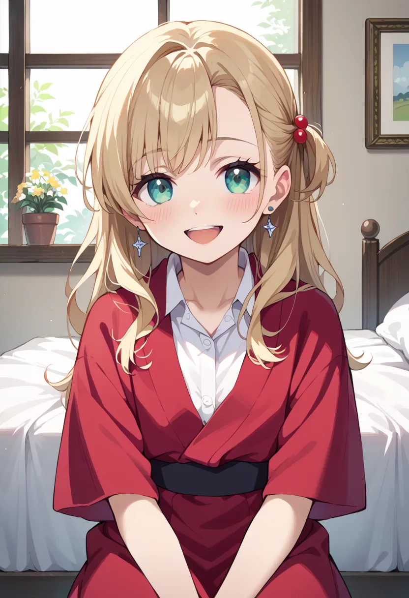 ((Best Quality)), ((masterpiece)), (be familiar with), perfect face, indoors, bedroom, viewer,
One woman,  Gamemun Neko ,
open mouth, steam clouds drift, blush, smile,
 small tits, flat chest, Young girl,  lori,  ,  girl,
long hair, long hair,
 open,