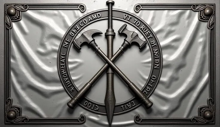 Crie uma bandeira para um clã 
Nome: Runesmith
Flag: a metal background (silver or steel), symbolizing skill and manual labor.
symbols: Crossed Hammer and Chisel, with ancient runes engraved around, representing the art of forging and magic.
emblem: A drag...