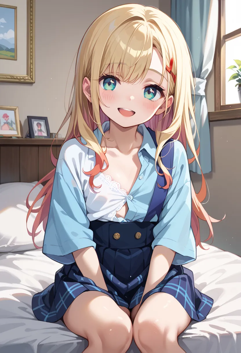 ((Best Quality)), ((masterpiece)), (be familiar with), perfect face, indoors, bedroom, viewer,
One woman,  Gamemun Neko ,
open mouth, steam clouds drift, blush, smile,
 small tits, flat chest, Young girl,  lori,  ,  girl,
long hair, long hair,
 open,