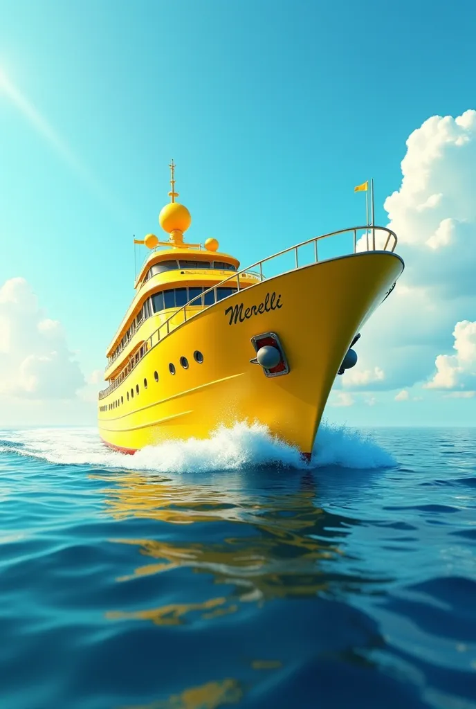 Can you draw a yellow ship and you write the word “MERELLI” at its side and you beautify it 