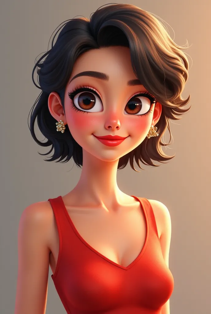 An animated version.  I'm 30 years old ,I am a woman,I like to wear dresses,my hair is dark brown,wavy and short,my eyes are dark brown,I like to wear red lipstick and I live with loose hair I work with stationery 