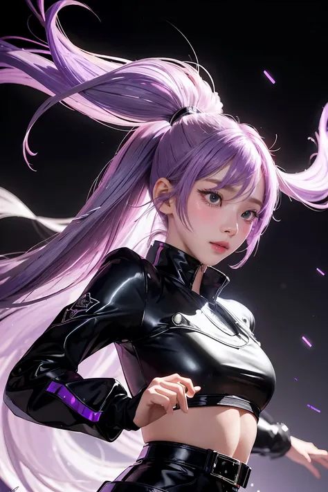 Best Quality, Ultra High Resolution, Cute, (KPOP Idol), (Long Twintail), (Light Purple Hair:1), ((Big Eyes)), Looking at you,
BREAK ((upper body:1.3)), Front View,A character with long, flowing silver hair and a slender build, wearing a black and white out...