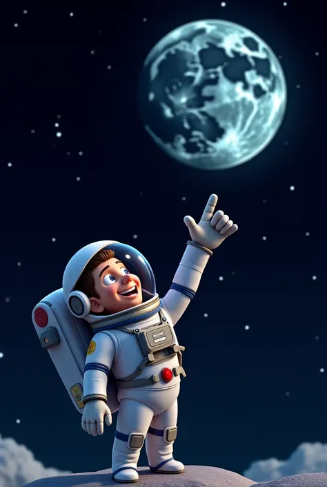 Animated astronaut pointing to the moon