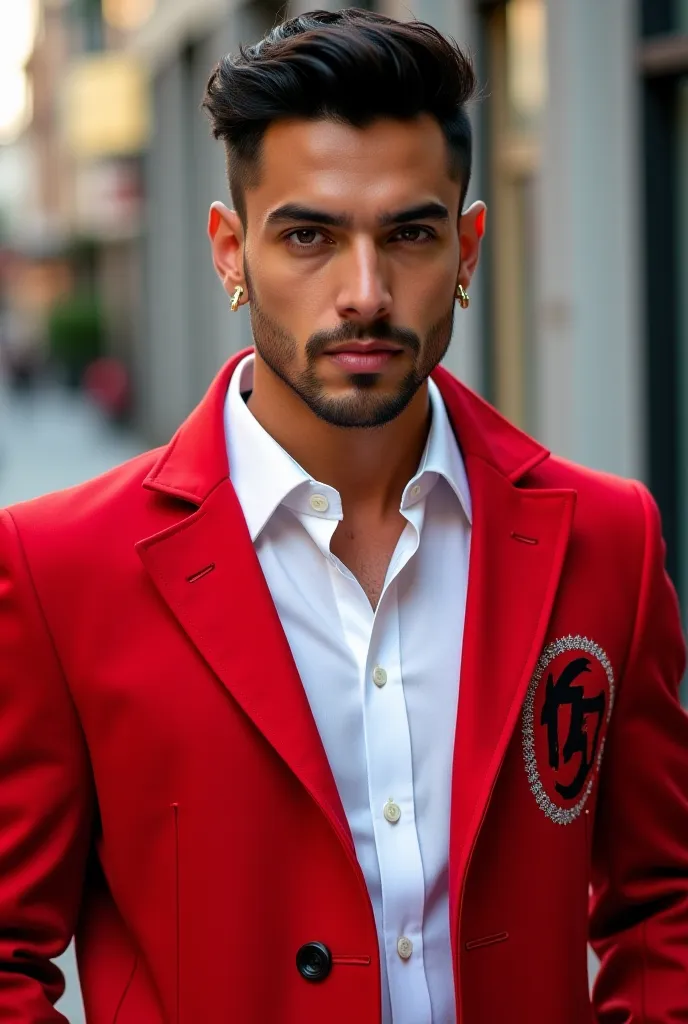 1 homme latino style vetements blanc rouge marqué K. L. F 