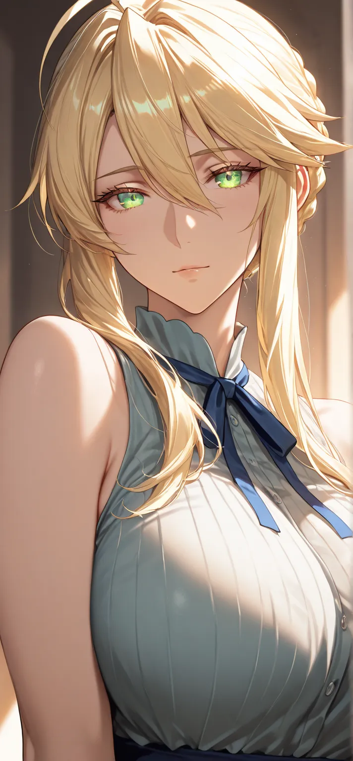 Masterpiece, very aesthetic, vibrant, high contrast, high resolution, ultra detailed, mature woman, artoria Pendragon (lancer), casual Sleeveless clothes, housewife, portrait, soft light, best quality, newest, castlevania: nocturne animes style, 