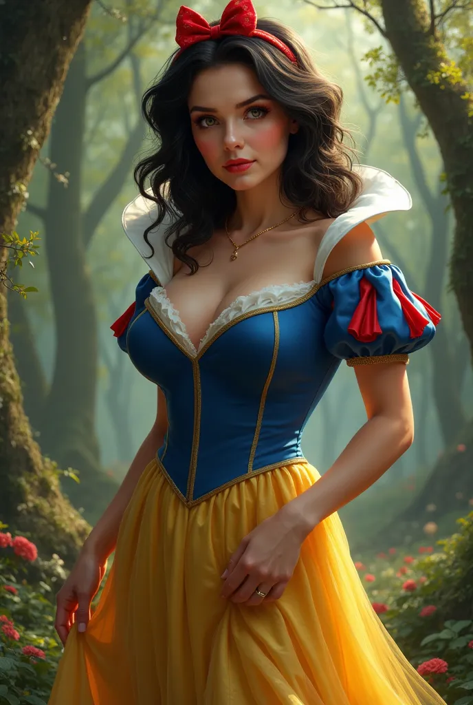 Disney's cartoon Snow White in real world, 30 years old, sexy, snow white outfit, thicc