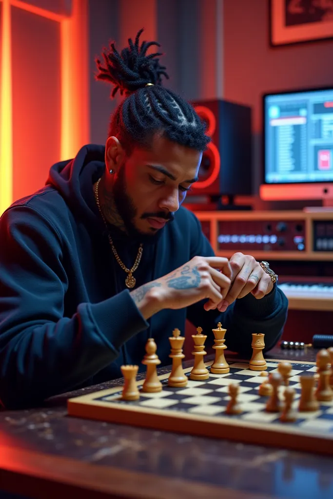 A rapper who plays chess in a recording studio